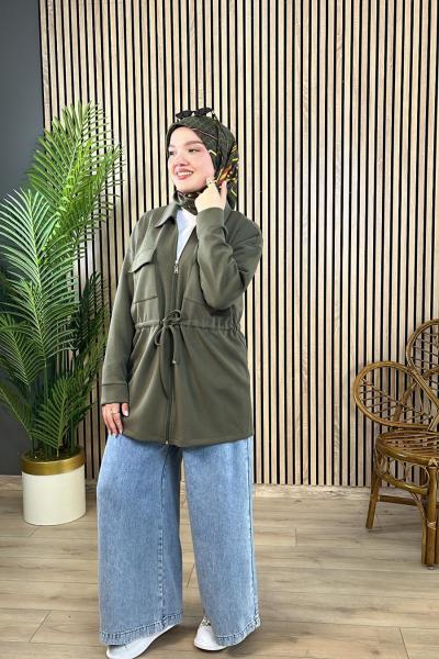 Magazin Fermuarlı Modal Tunik Haki