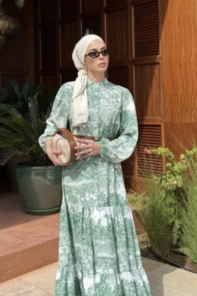 Merwish MERWISH YAPRAK ESİNTİSİ YAZ ELBİSE  Beyaz