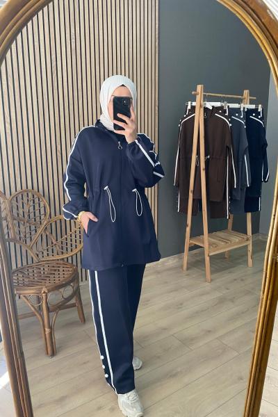 Pilise Omuz Düğme Büzgü Takım Lacivert