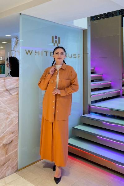 Ceremony Plikaşeli Pamuk Gabardin Etek Turuncu