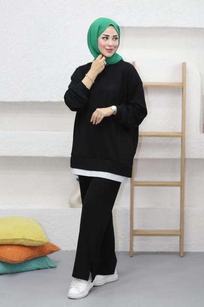 Puane Gömlek Detay Takım Siyah