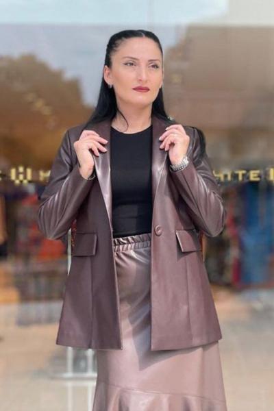 Ceremony Tek Düğmeli Deri Ceket Taba